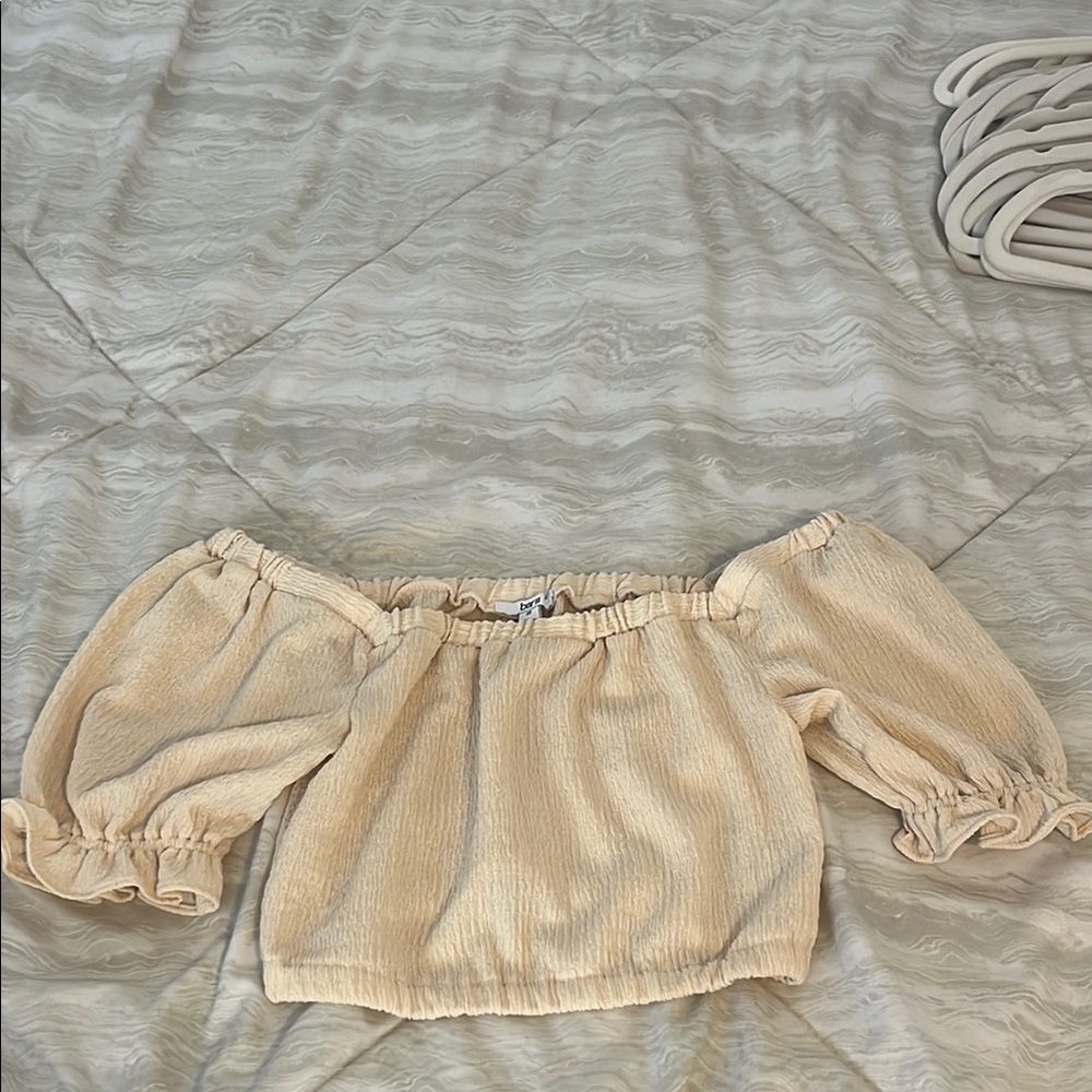 Bar III Cream Off-Shoulder Crop Top